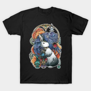 The Rabbit & The Raven - White Outlined Version - No Background T-Shirt
